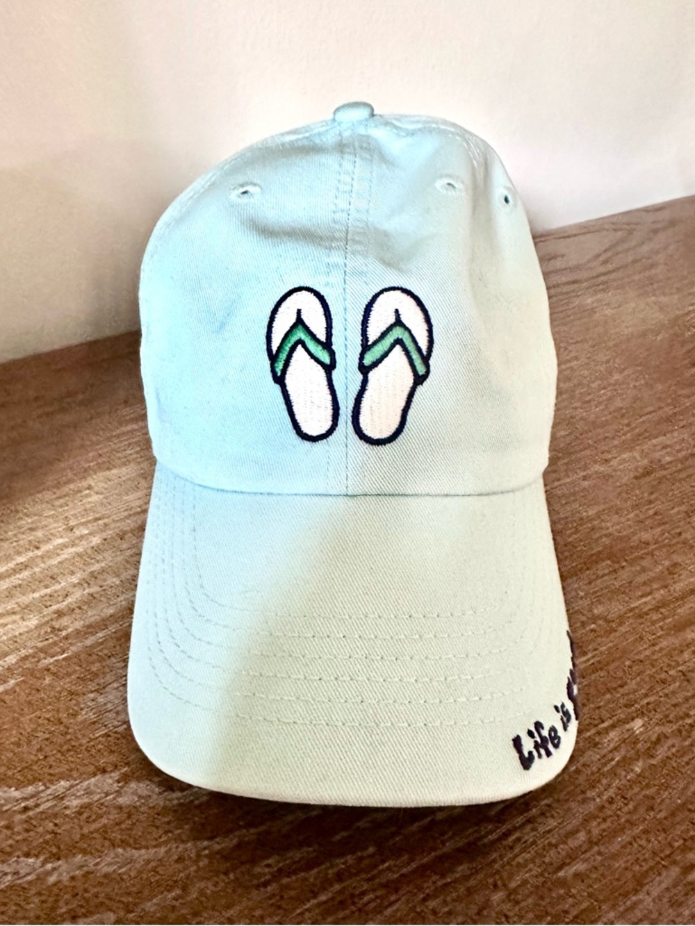 Life is Good Summer Beach Flip Flop Graphic Hat Blue OS
